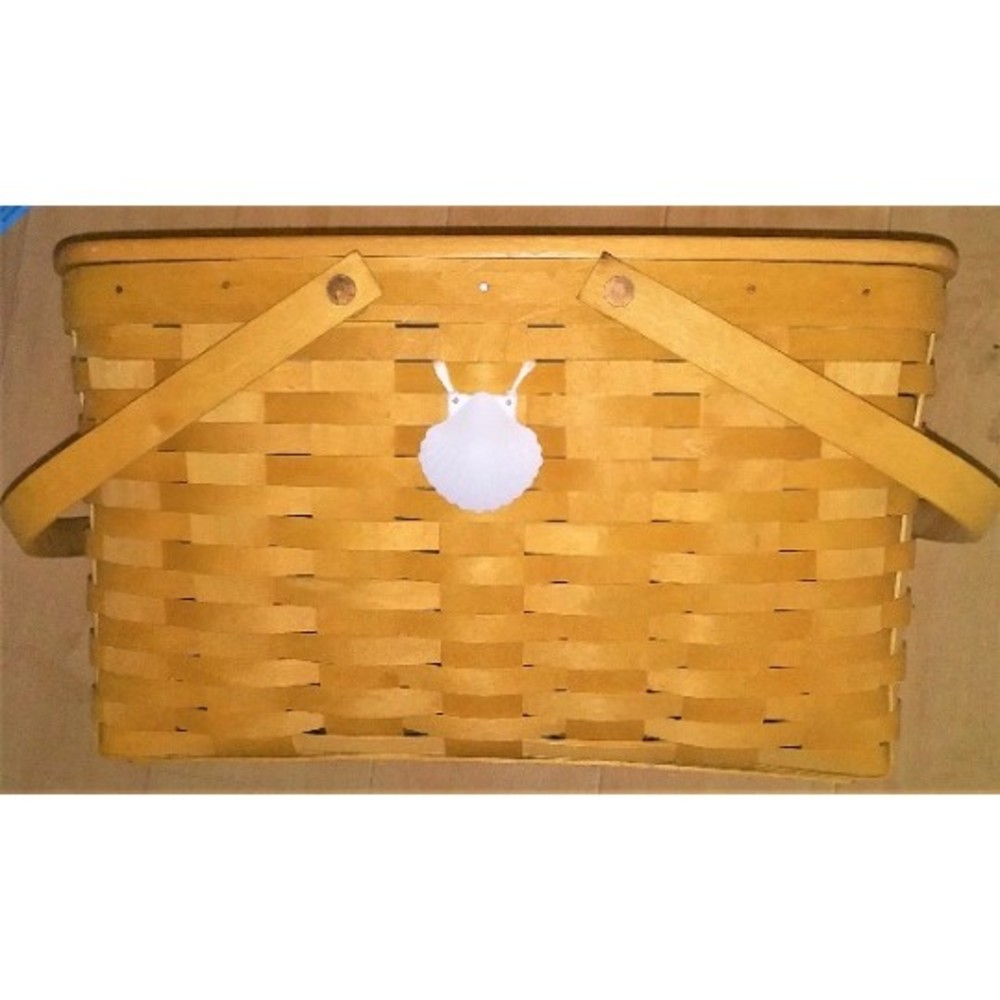 Longaberger Large Market Basket with Lid Classic Stain & Shell Tie-On Boho Cute